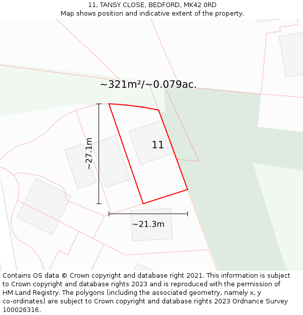 11, TANSY CLOSE, BEDFORD, MK42 0RD: Plot and title map