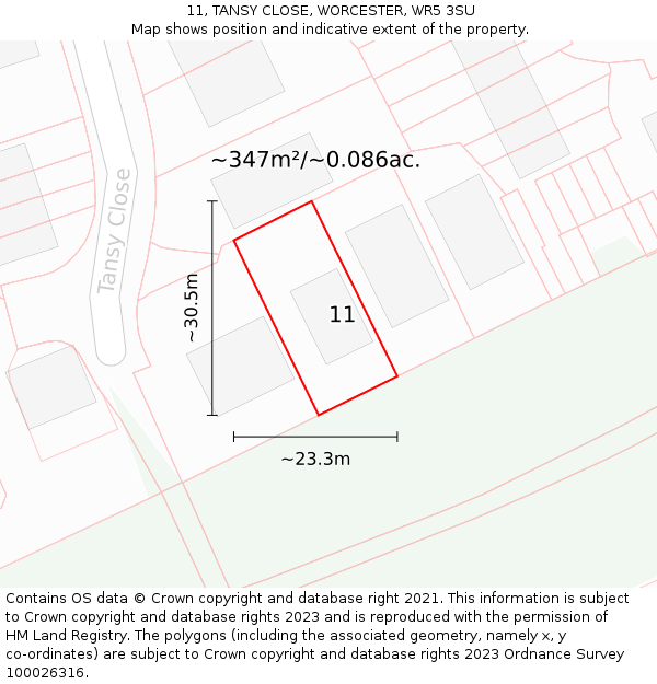 11, TANSY CLOSE, WORCESTER, WR5 3SU: Plot and title map