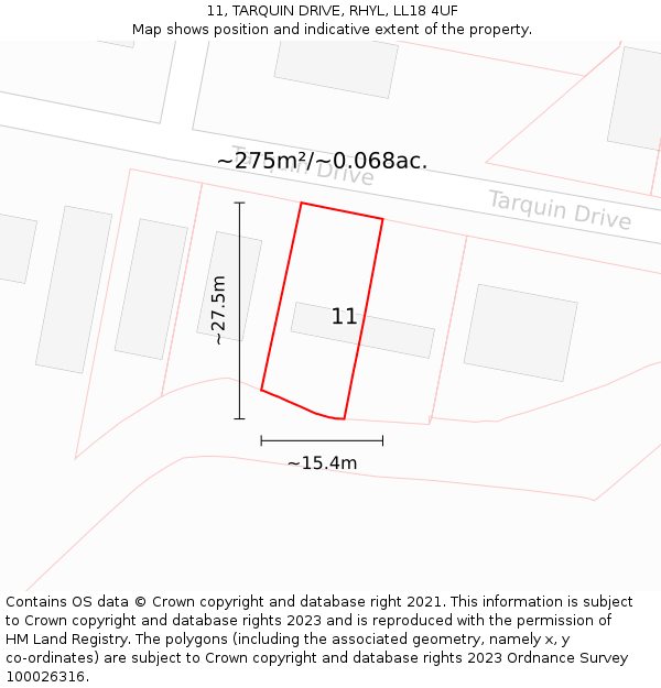 11, TARQUIN DRIVE, RHYL, LL18 4UF: Plot and title map