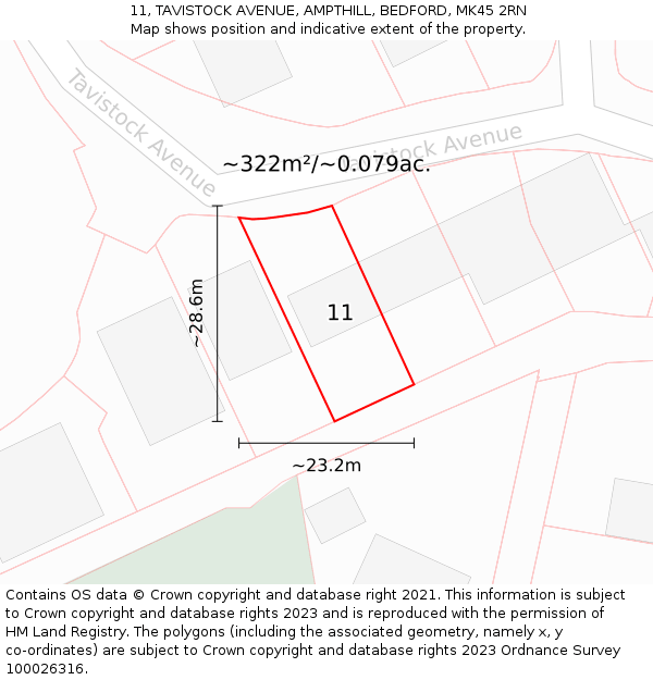 11, TAVISTOCK AVENUE, AMPTHILL, BEDFORD, MK45 2RN: Plot and title map