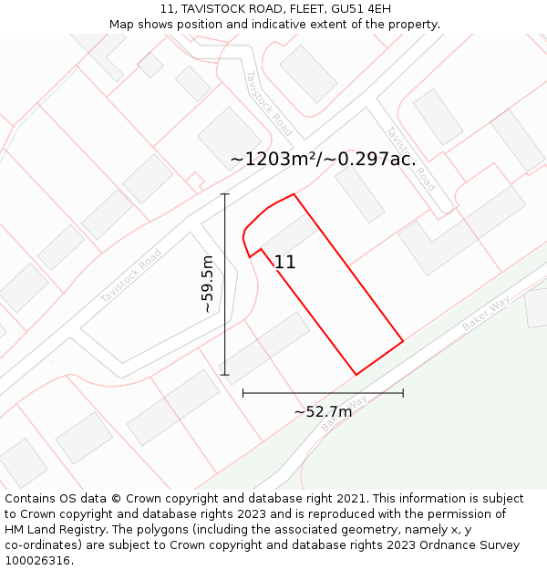 11, TAVISTOCK ROAD, FLEET, GU51 4EH: Plot and title map