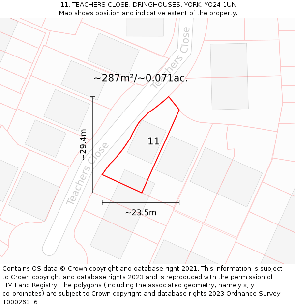 11, TEACHERS CLOSE, DRINGHOUSES, YORK, YO24 1UN: Plot and title map