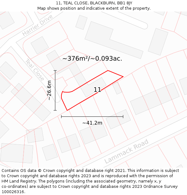 11, TEAL CLOSE, BLACKBURN, BB1 8JY: Plot and title map