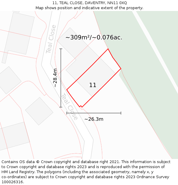 11, TEAL CLOSE, DAVENTRY, NN11 0XQ: Plot and title map