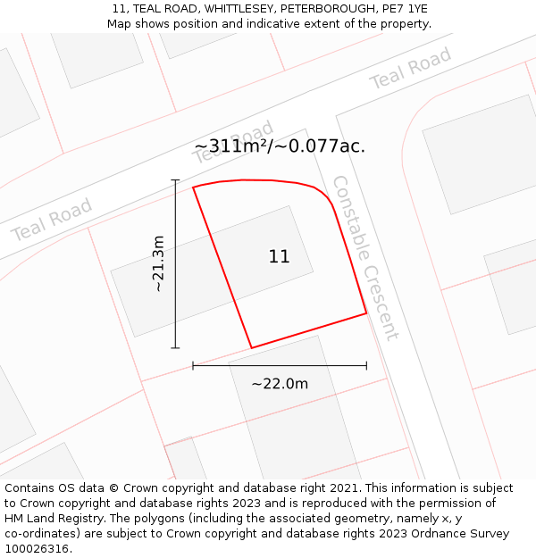 11, TEAL ROAD, WHITTLESEY, PETERBOROUGH, PE7 1YE: Plot and title map