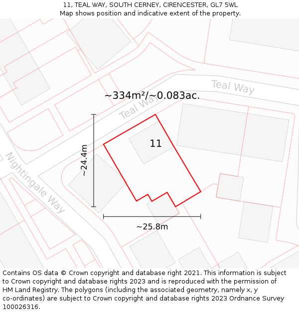11, TEAL WAY, SOUTH CERNEY, CIRENCESTER, GL7 5WL: Plot and title map
