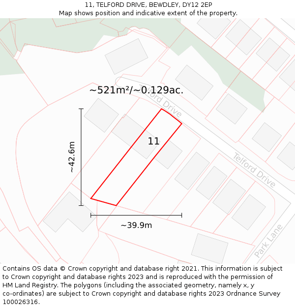 11, TELFORD DRIVE, BEWDLEY, DY12 2EP: Plot and title map