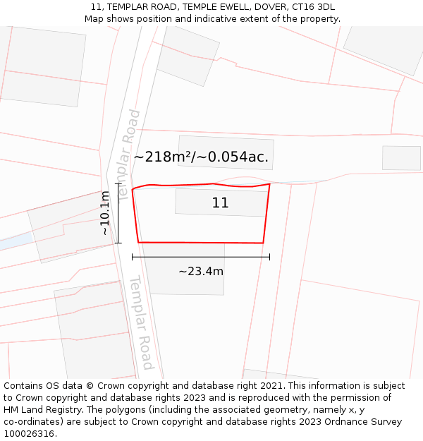 11, TEMPLAR ROAD, TEMPLE EWELL, DOVER, CT16 3DL: Plot and title map