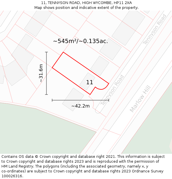 11, TENNYSON ROAD, HIGH WYCOMBE, HP11 2XA: Plot and title map