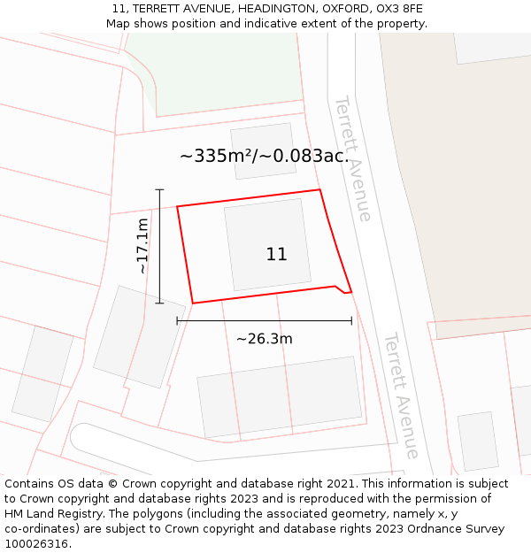 11, TERRETT AVENUE, HEADINGTON, OXFORD, OX3 8FE: Plot and title map