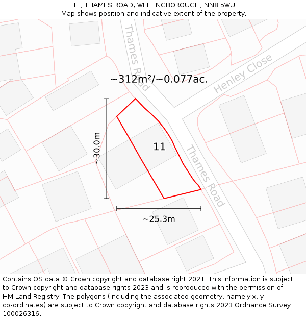 11, THAMES ROAD, WELLINGBOROUGH, NN8 5WU: Plot and title map
