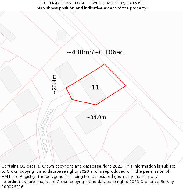 11, THATCHERS CLOSE, EPWELL, BANBURY, OX15 6LJ: Plot and title map