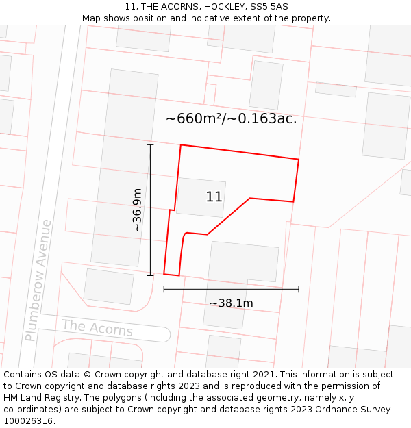 11, THE ACORNS, HOCKLEY, SS5 5AS: Plot and title map