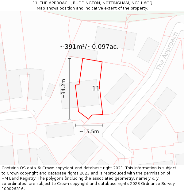 11, THE APPROACH, RUDDINGTON, NOTTINGHAM, NG11 6GQ: Plot and title map