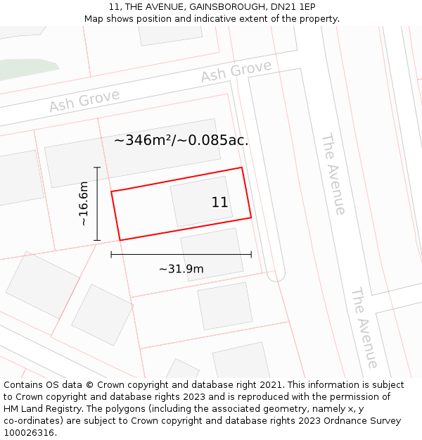 11, THE AVENUE, GAINSBOROUGH, DN21 1EP: Plot and title map