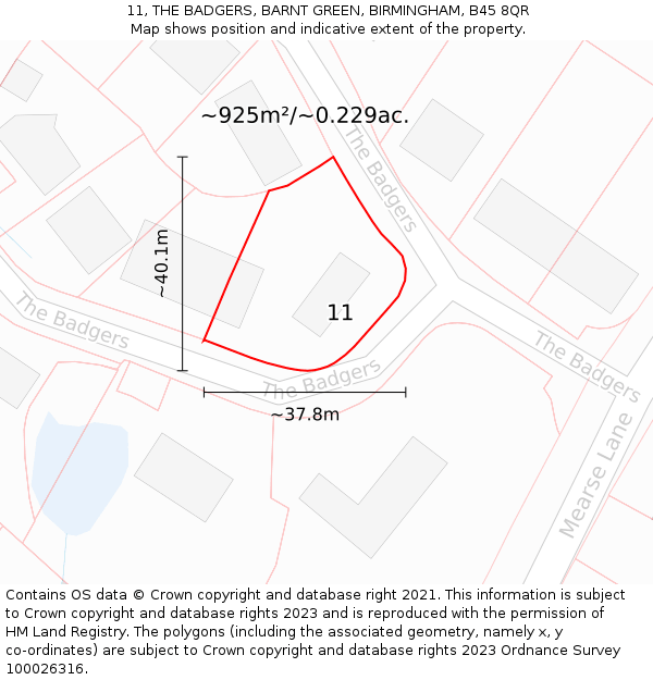 11, THE BADGERS, BARNT GREEN, BIRMINGHAM, B45 8QR: Plot and title map