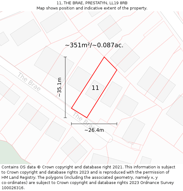 11, THE BRAE, PRESTATYN, LL19 8RB: Plot and title map