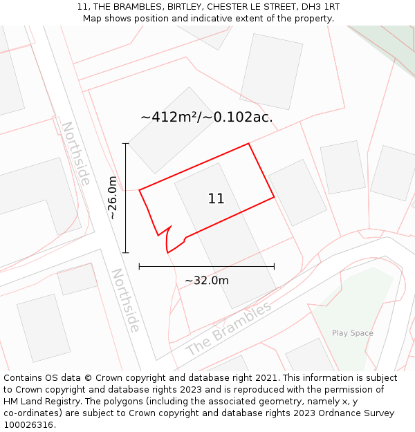 11, THE BRAMBLES, BIRTLEY, CHESTER LE STREET, DH3 1RT: Plot and title map