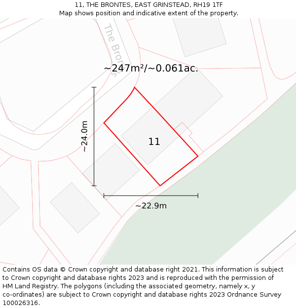 11, THE BRONTES, EAST GRINSTEAD, RH19 1TF: Plot and title map