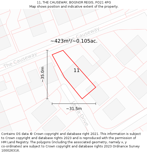 11, THE CAUSEWAY, BOGNOR REGIS, PO21 4PG: Plot and title map