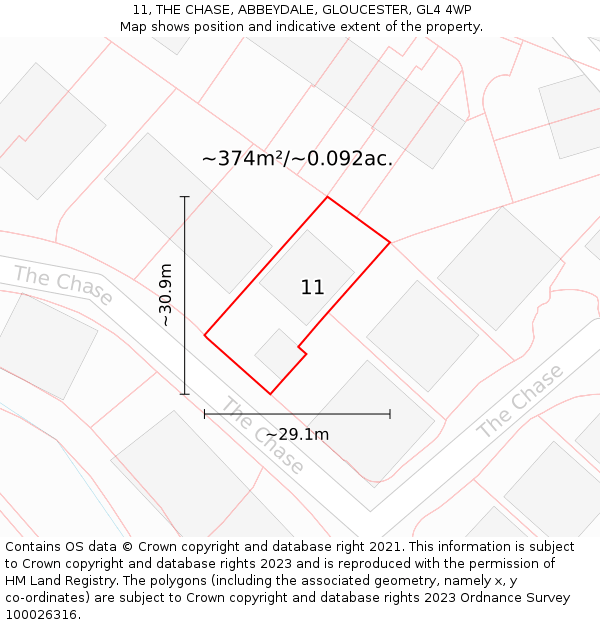 11, THE CHASE, ABBEYDALE, GLOUCESTER, GL4 4WP: Plot and title map