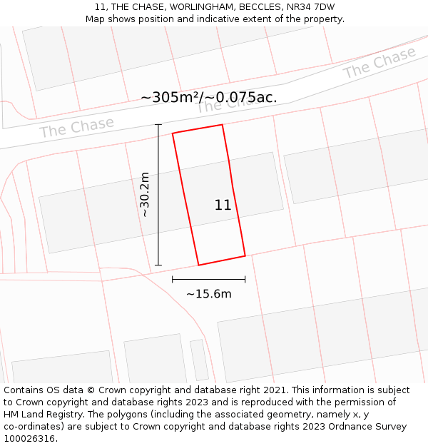 11, THE CHASE, WORLINGHAM, BECCLES, NR34 7DW: Plot and title map