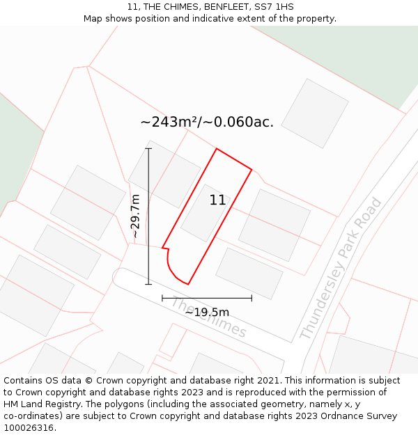 11, THE CHIMES, BENFLEET, SS7 1HS: Plot and title map