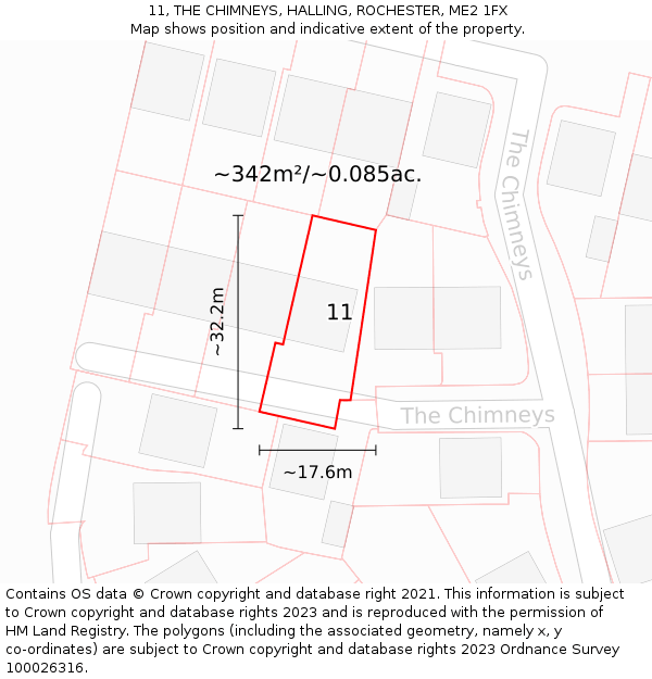 11, THE CHIMNEYS, HALLING, ROCHESTER, ME2 1FX: Plot and title map