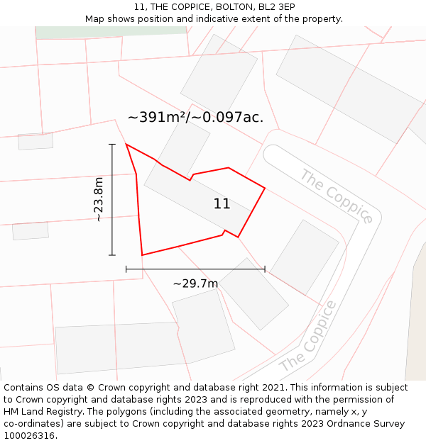 11, THE COPPICE, BOLTON, BL2 3EP: Plot and title map