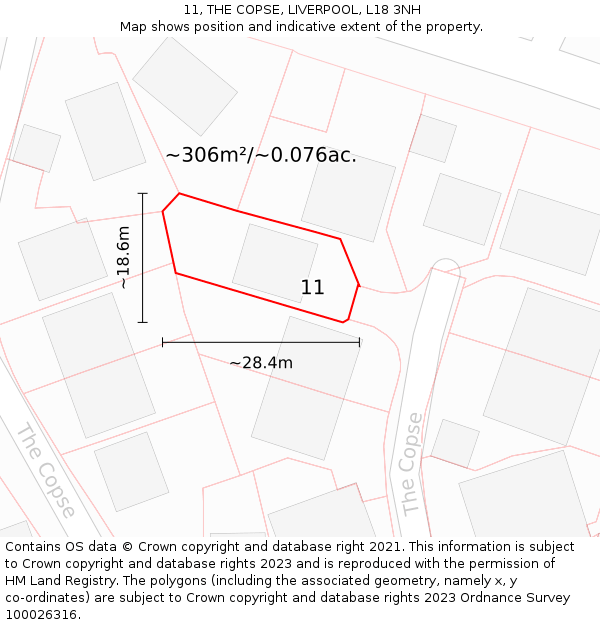 11, THE COPSE, LIVERPOOL, L18 3NH: Plot and title map