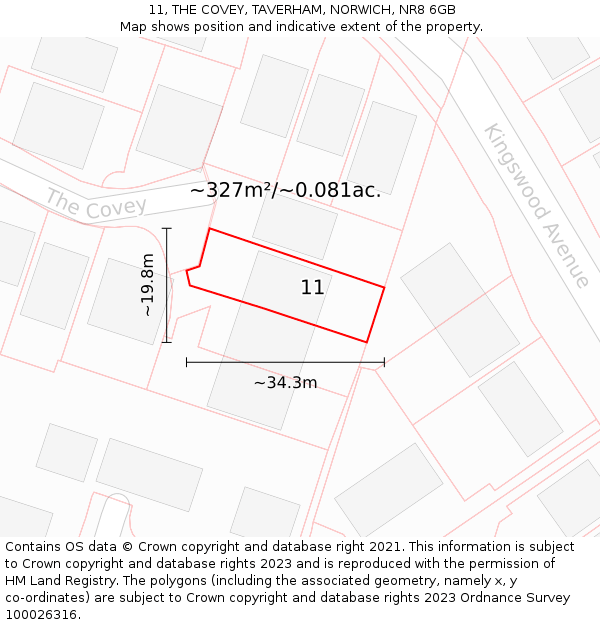 11, THE COVEY, TAVERHAM, NORWICH, NR8 6GB: Plot and title map