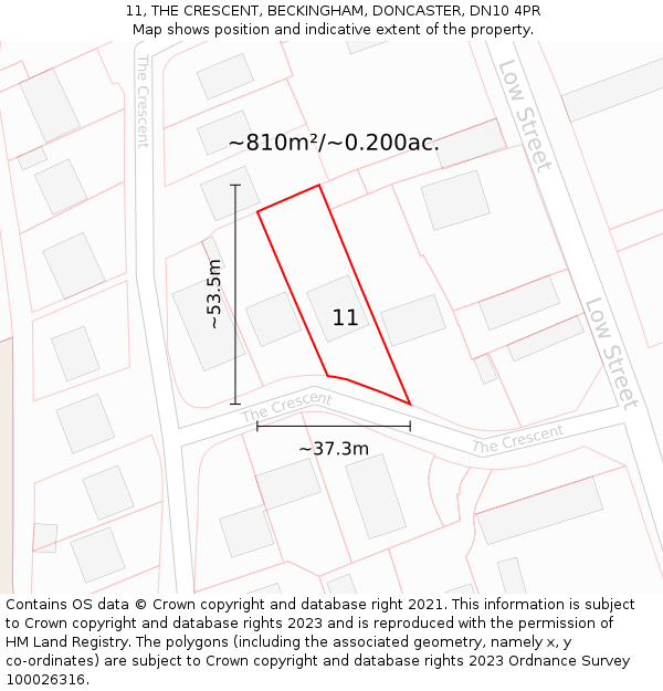 11, THE CRESCENT, BECKINGHAM, DONCASTER, DN10 4PR: Plot and title map