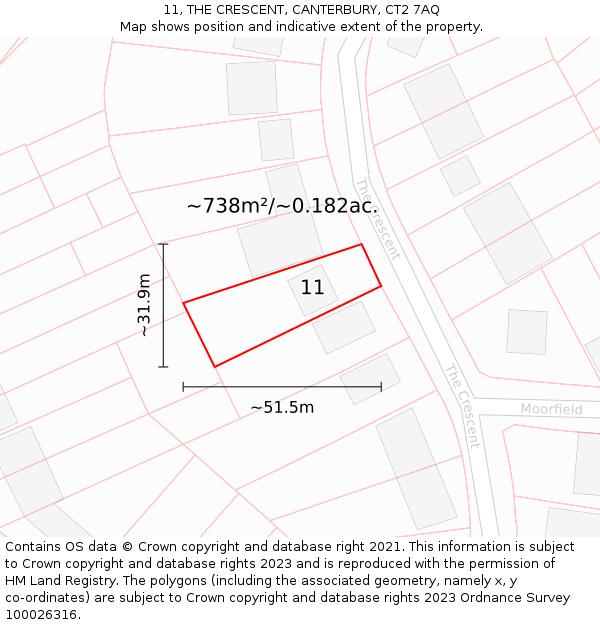 11, THE CRESCENT, CANTERBURY, CT2 7AQ: Plot and title map