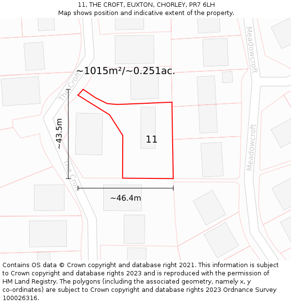 11, THE CROFT, EUXTON, CHORLEY, PR7 6LH: Plot and title map