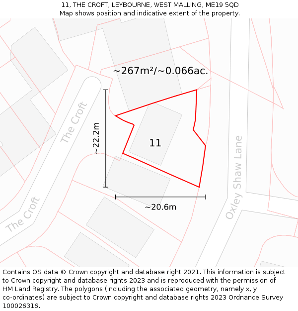 11, THE CROFT, LEYBOURNE, WEST MALLING, ME19 5QD: Plot and title map