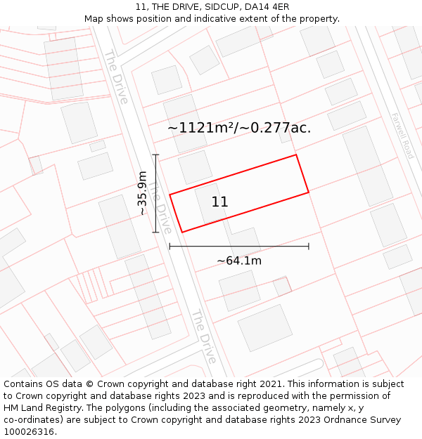 11, THE DRIVE, SIDCUP, DA14 4ER: Plot and title map