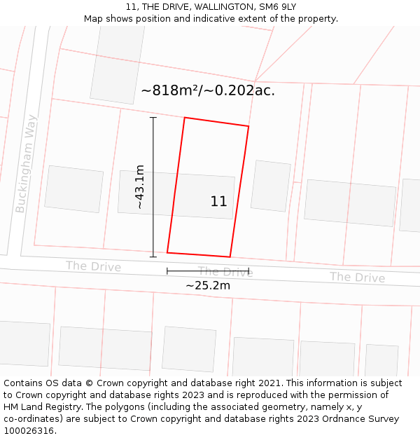 11, THE DRIVE, WALLINGTON, SM6 9LY: Plot and title map