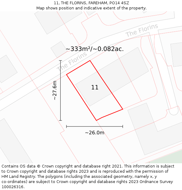 11, THE FLORINS, FAREHAM, PO14 4SZ: Plot and title map