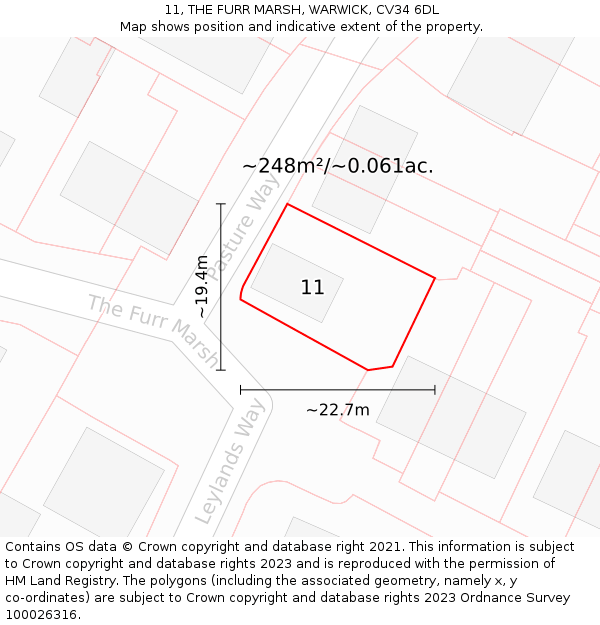 11, THE FURR MARSH, WARWICK, CV34 6DL: Plot and title map