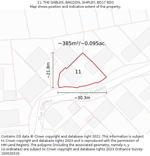 11, THE GABLES, BAILDON, SHIPLEY, BD17 6DG: Plot and title map