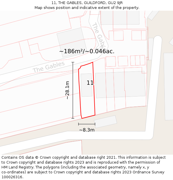 11, THE GABLES, GUILDFORD, GU2 9JR: Plot and title map