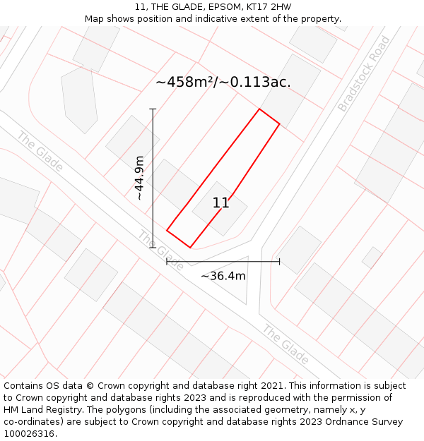 11, THE GLADE, EPSOM, KT17 2HW: Plot and title map