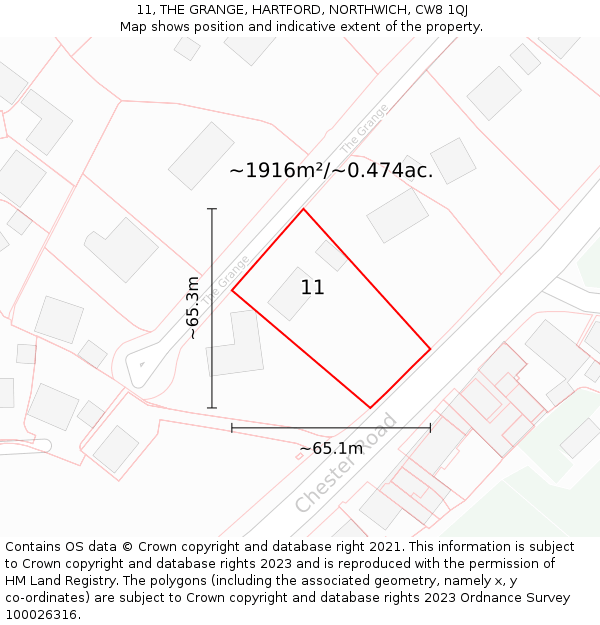 11, THE GRANGE, HARTFORD, NORTHWICH, CW8 1QJ: Plot and title map