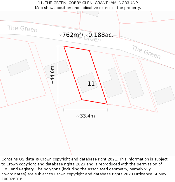 11, THE GREEN, CORBY GLEN, GRANTHAM, NG33 4NP: Plot and title map