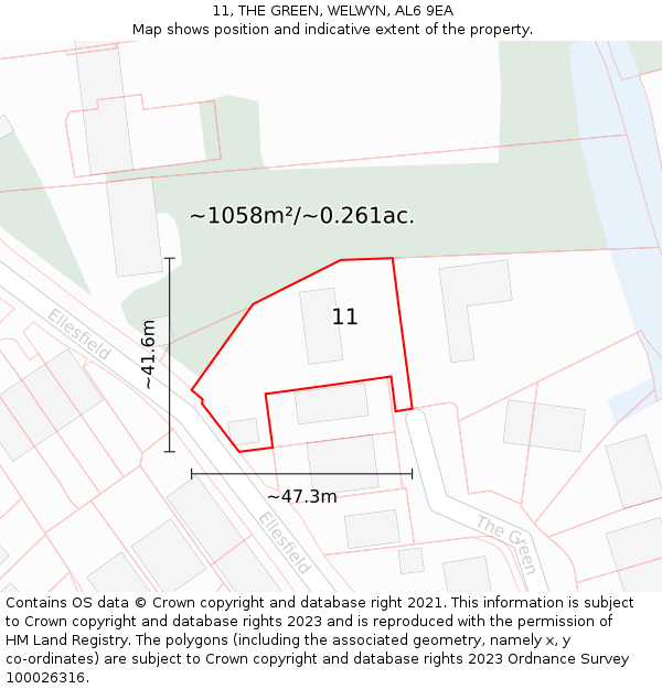 11, THE GREEN, WELWYN, AL6 9EA: Plot and title map