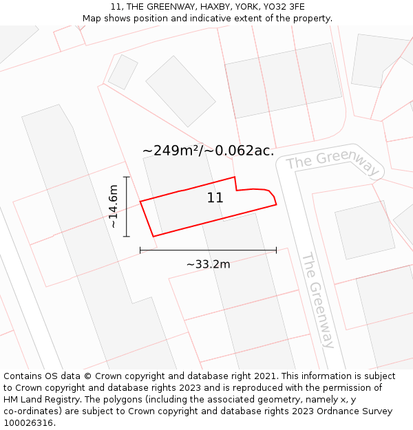 11, THE GREENWAY, HAXBY, YORK, YO32 3FE: Plot and title map