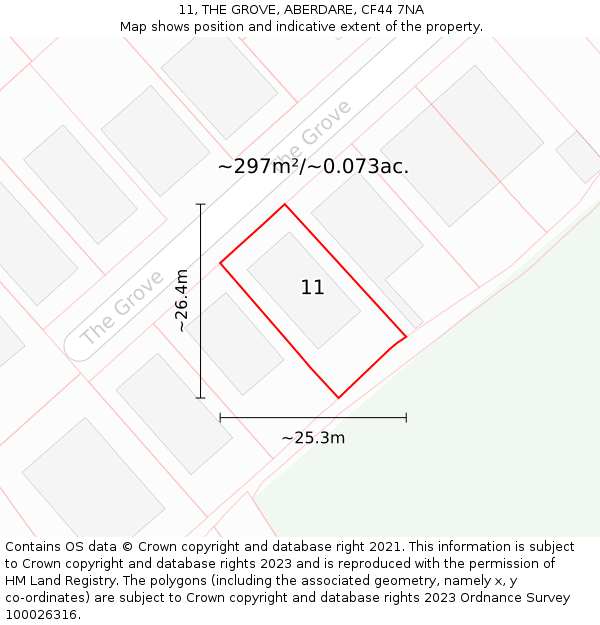 11, THE GROVE, ABERDARE, CF44 7NA: Plot and title map