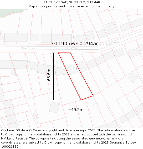 11, THE GROVE, SHEFFIELD, S17 4AR: Plot and title map