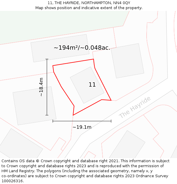 11, THE HAYRIDE, NORTHAMPTON, NN4 0QY: Plot and title map