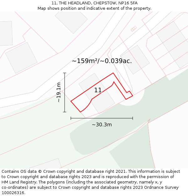 11, THE HEADLAND, CHEPSTOW, NP16 5FA: Plot and title map